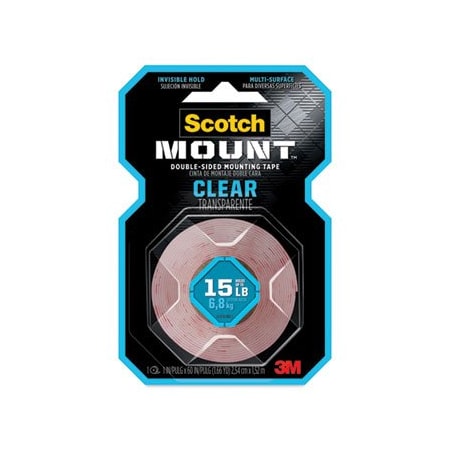 3M Commercial Scotch, Double-Sided Mounting Tape, Industrial Strength, 1in X 60in, Clear/red Liner 410H